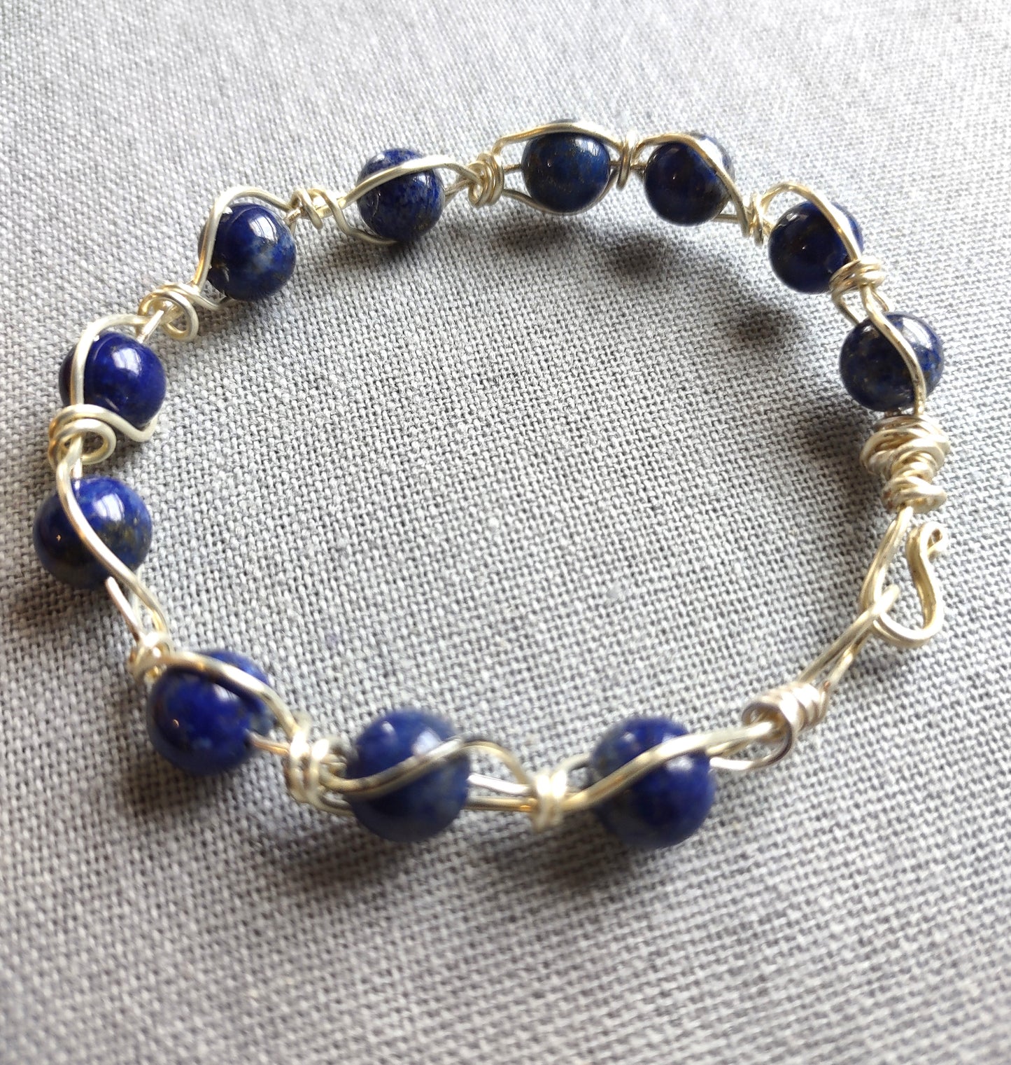 Lapis Lazuli Silver-Plated Copper Wire Bangle Bracelet