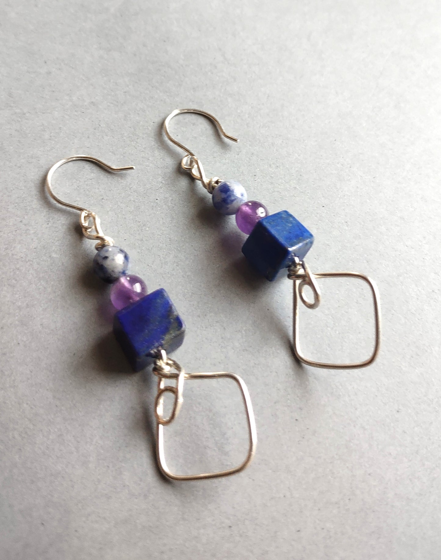 Handmade Sterling Silver Sodalite,Amethyst, & Lapis Dangle Earrings