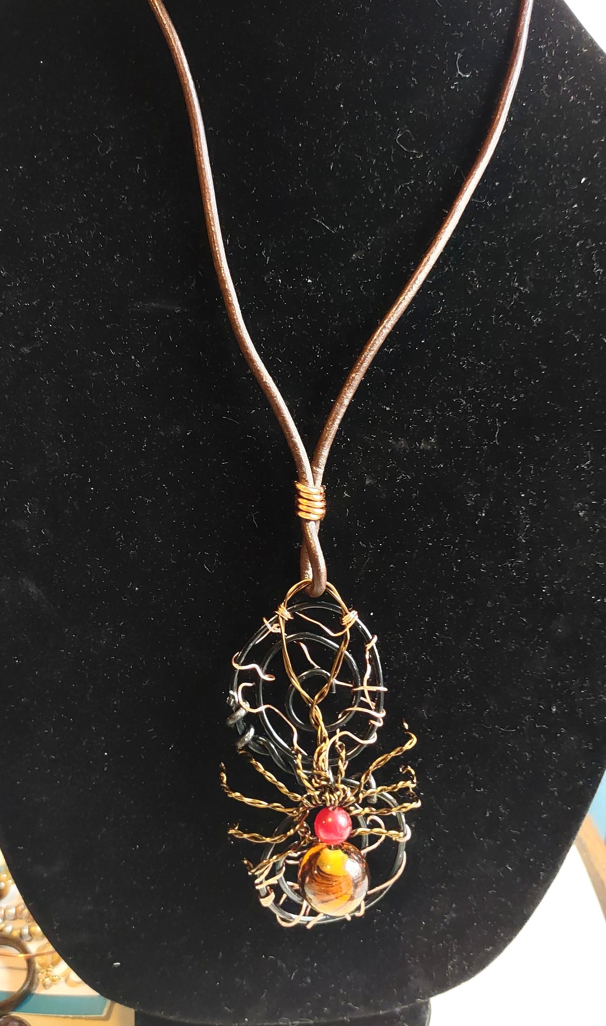 Copper & Black Spider Web Pendant Necklace