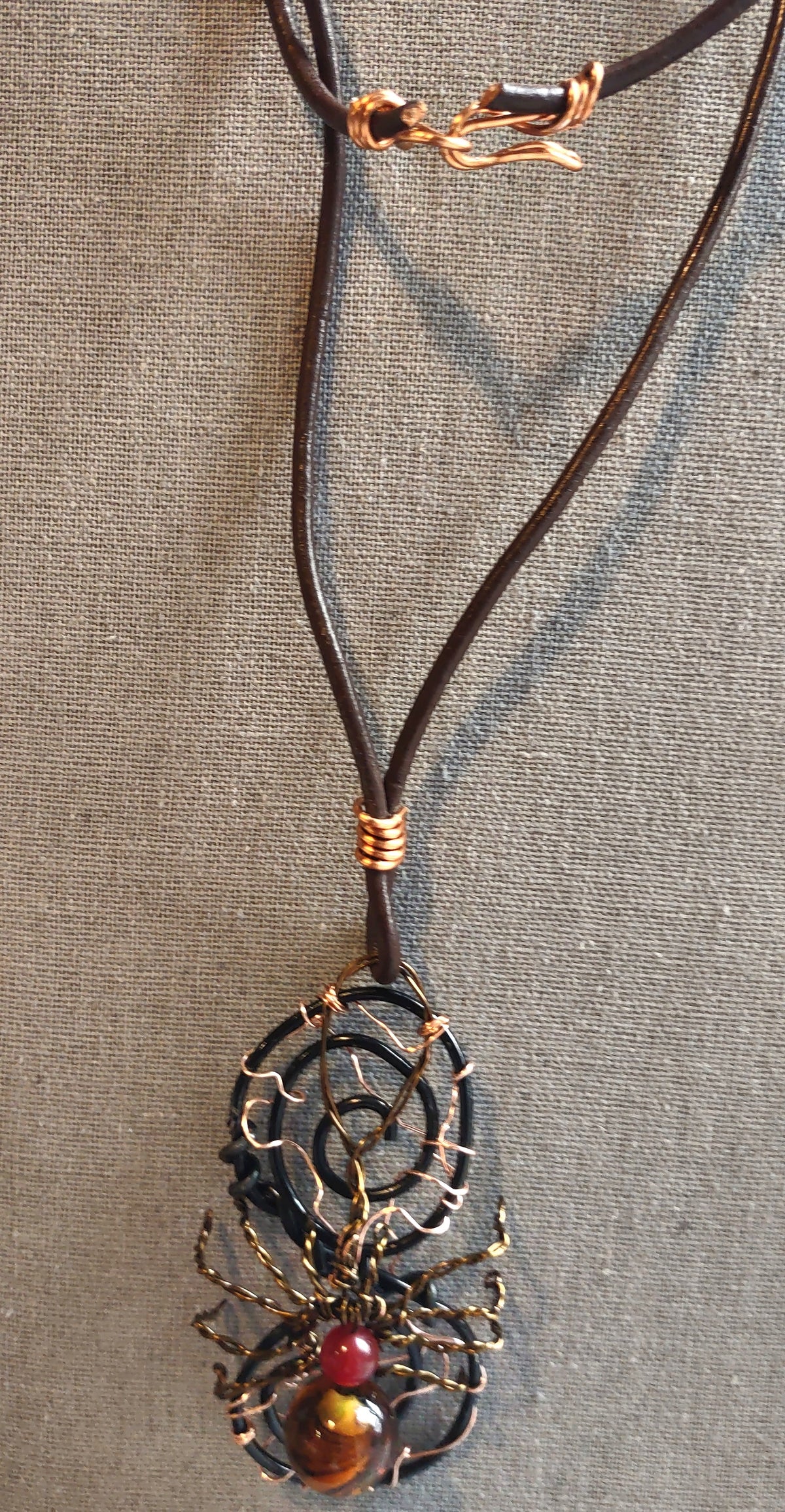 Copper & Black Spider Web Pendant Necklace
