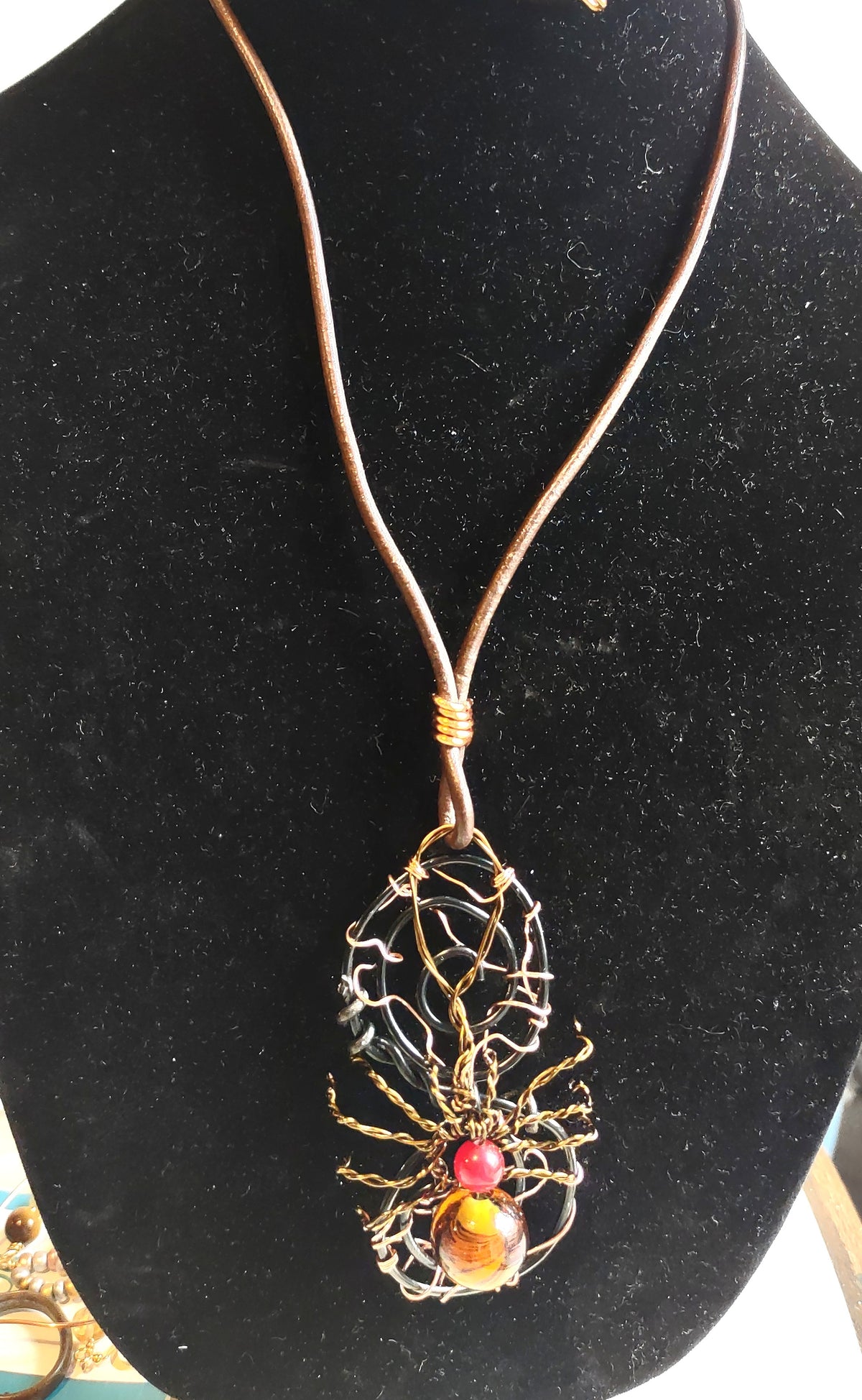 Copper & Black Spider Web Pendant Necklace