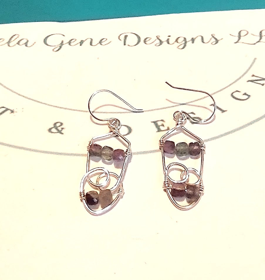 Rainbow Fluorite Cubed Bead Sterling Silver Earrings