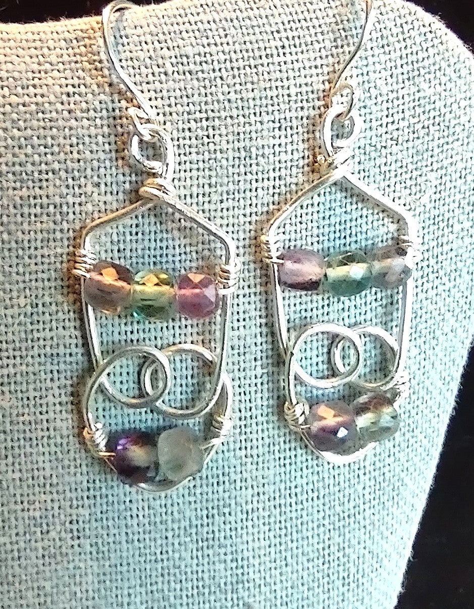 Sterling Silver Earrings - Featuring Fluorite Cubed Beads