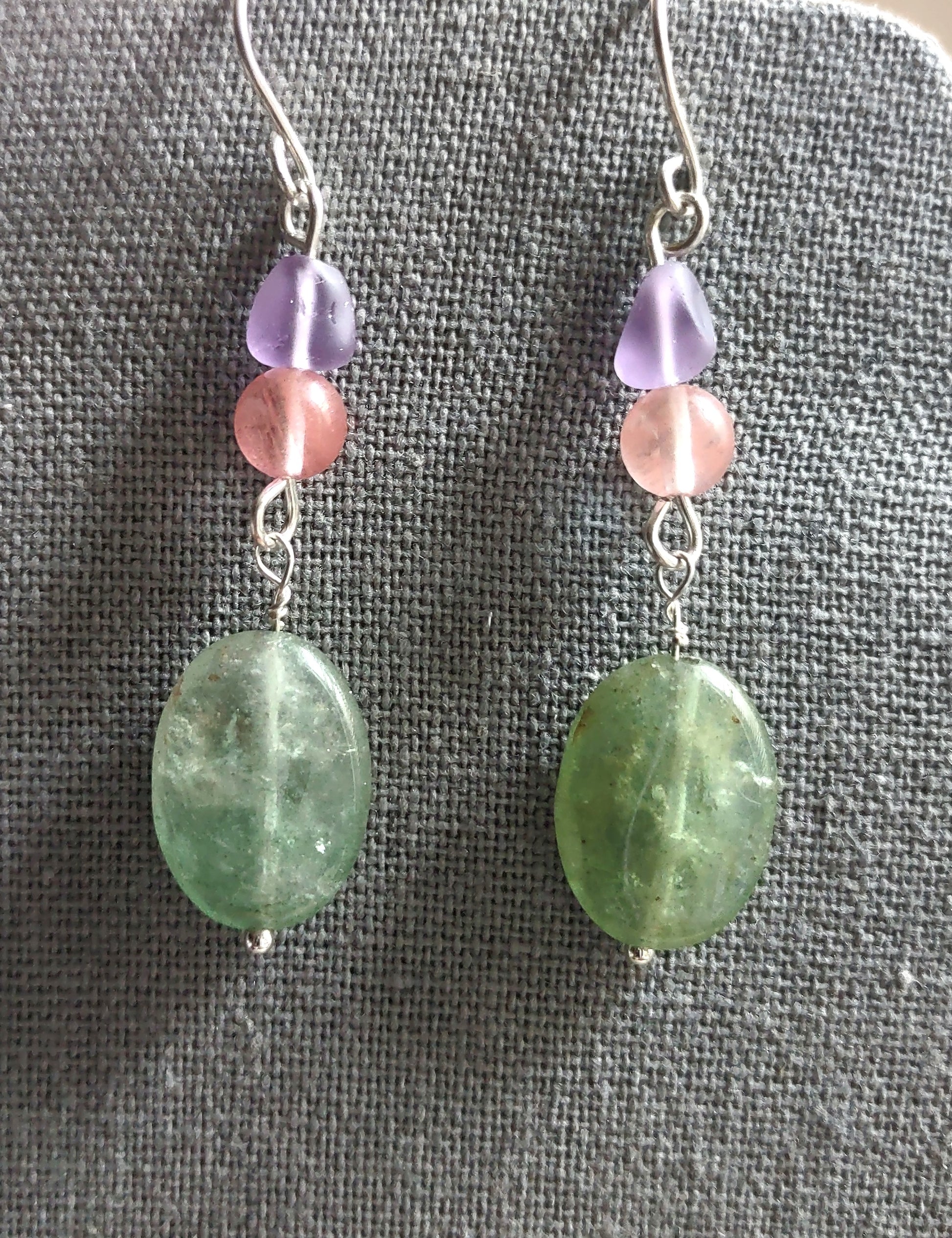 Colorful Green, Pink, & Lavender gemstone earrings!