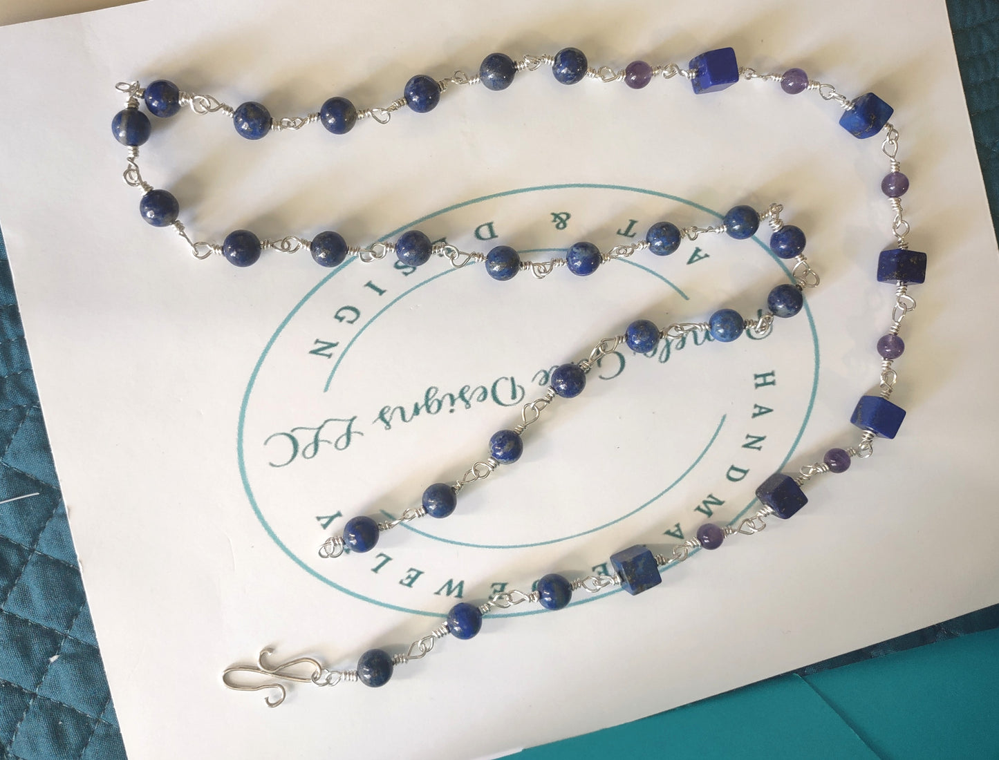 Lapis Lazuli & Amethyst  Sterling Silver Chain Link Necklace