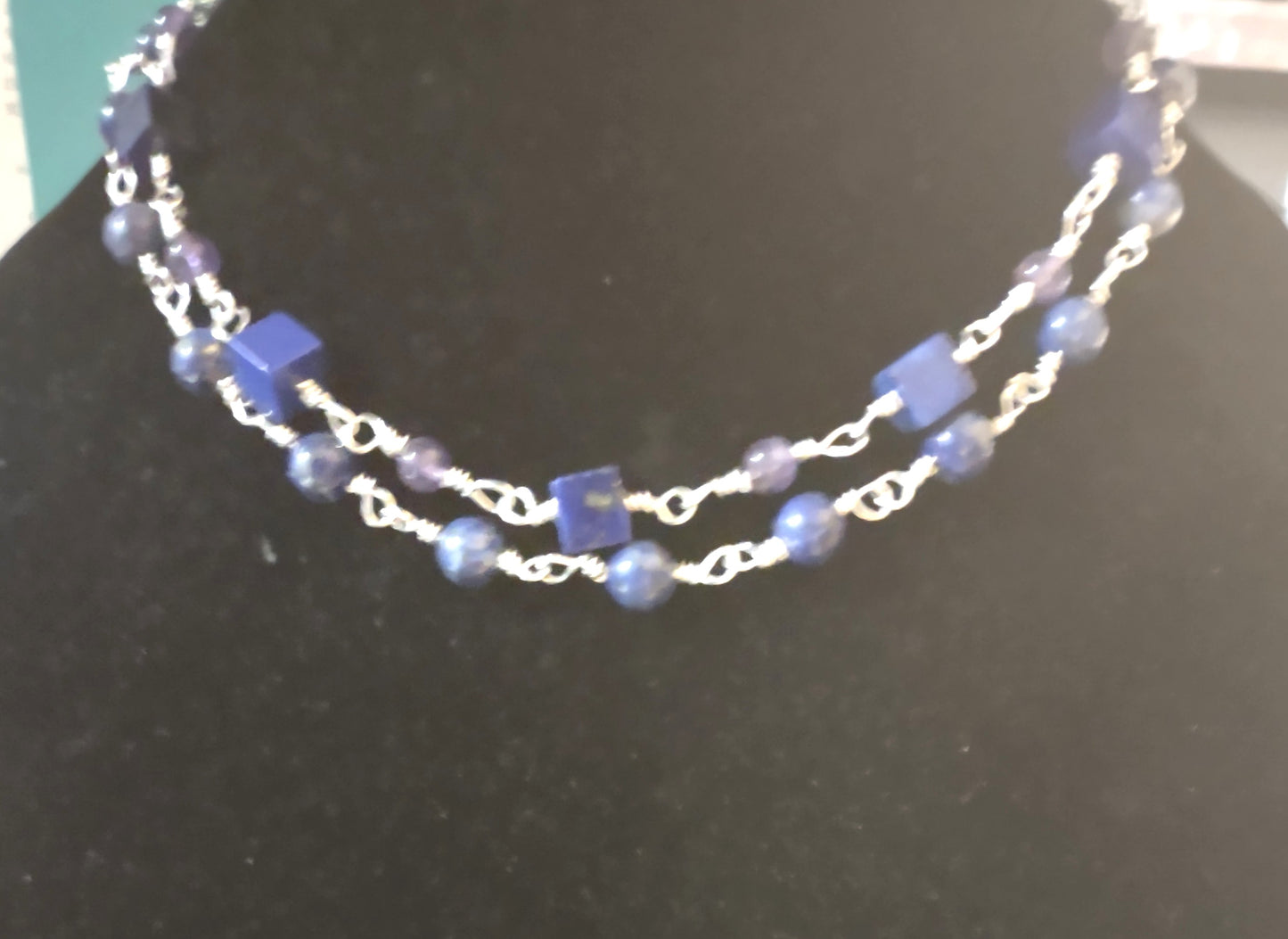 Lapis Lazuli & Amethyst  Sterling Silver Chain Link Necklace