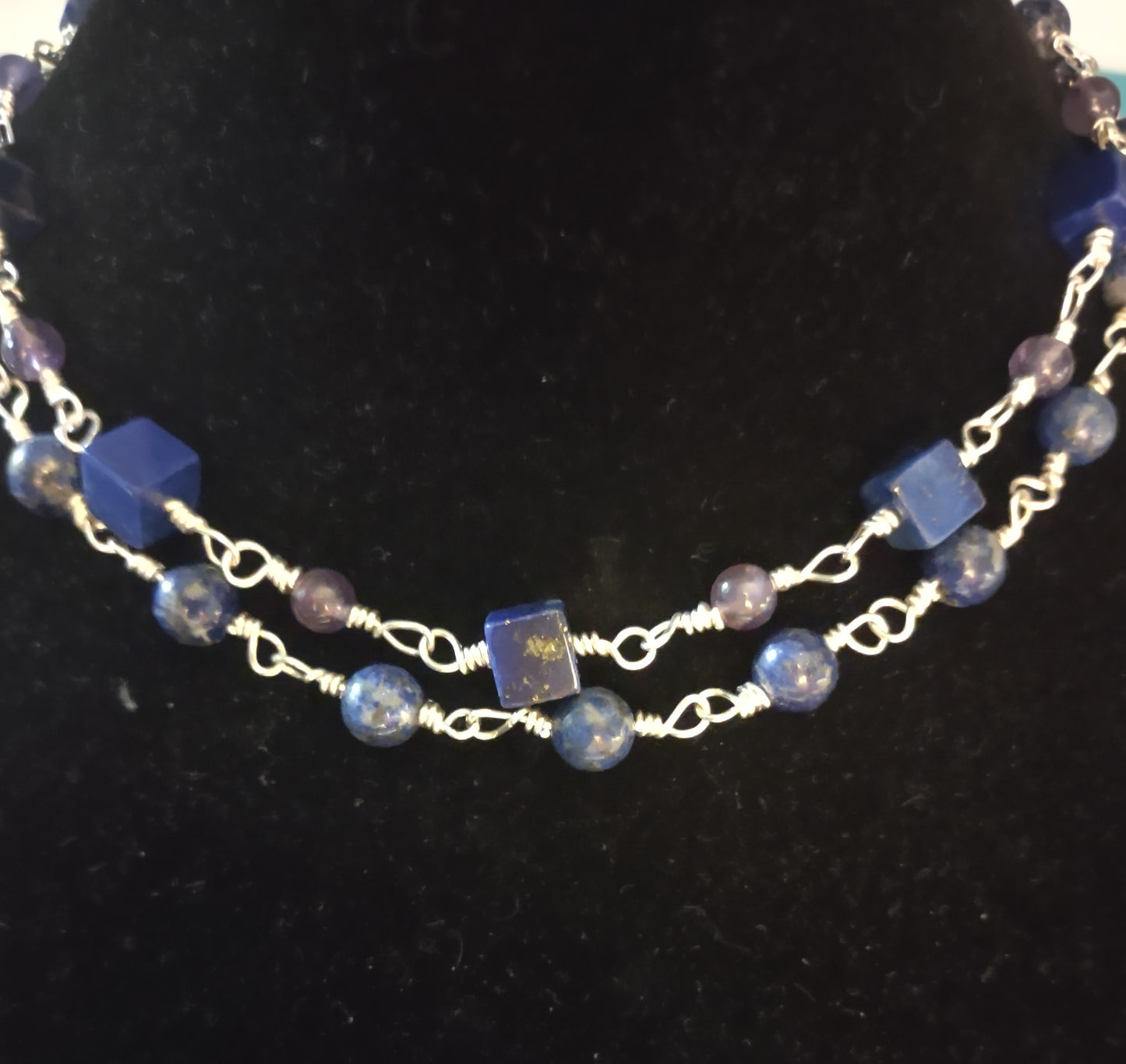 Lapis Lazuli & Amethyst  Sterling Silver Chain Link Necklace