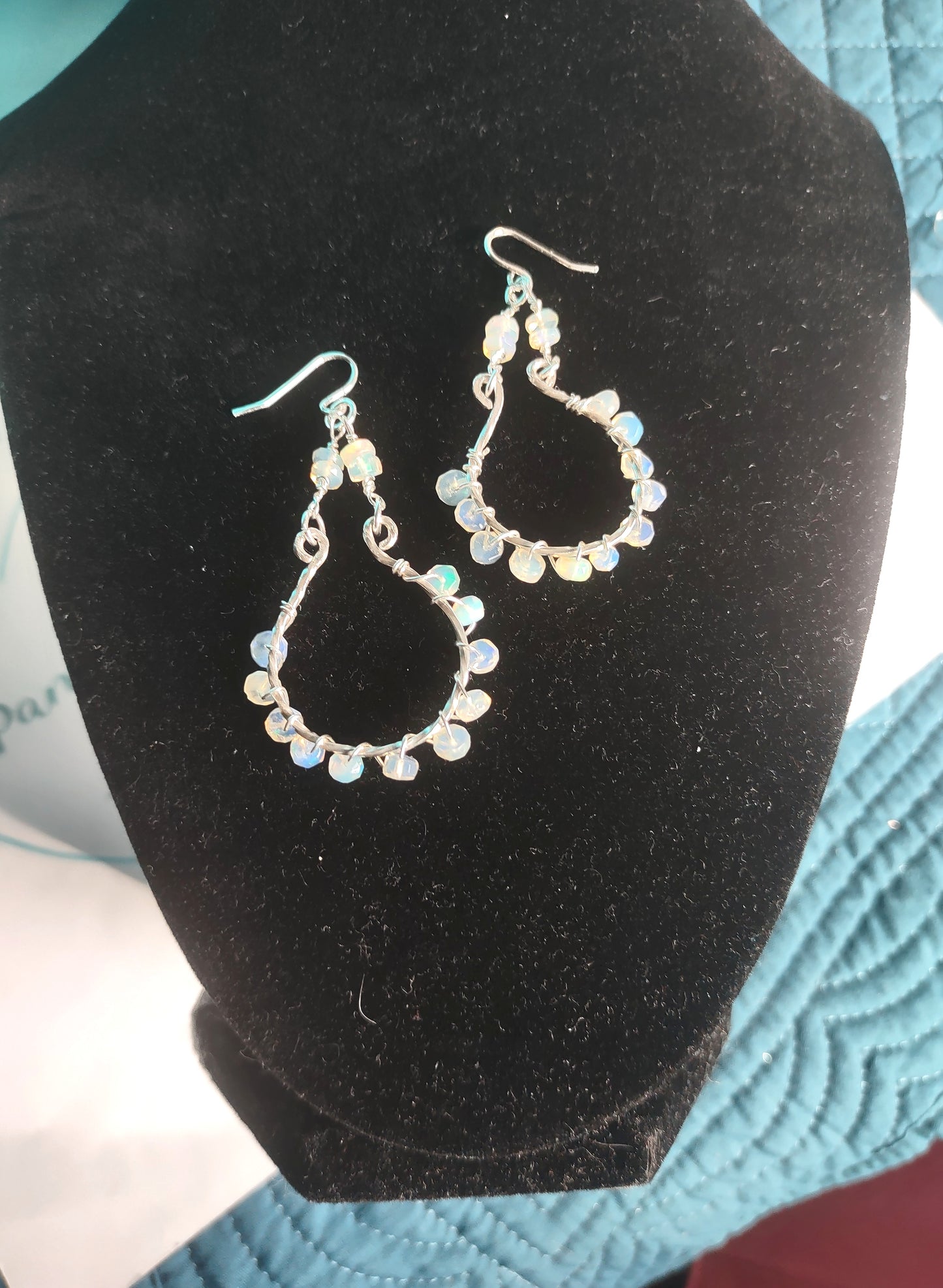 Opal Wire Wrapped Hoop Earrings