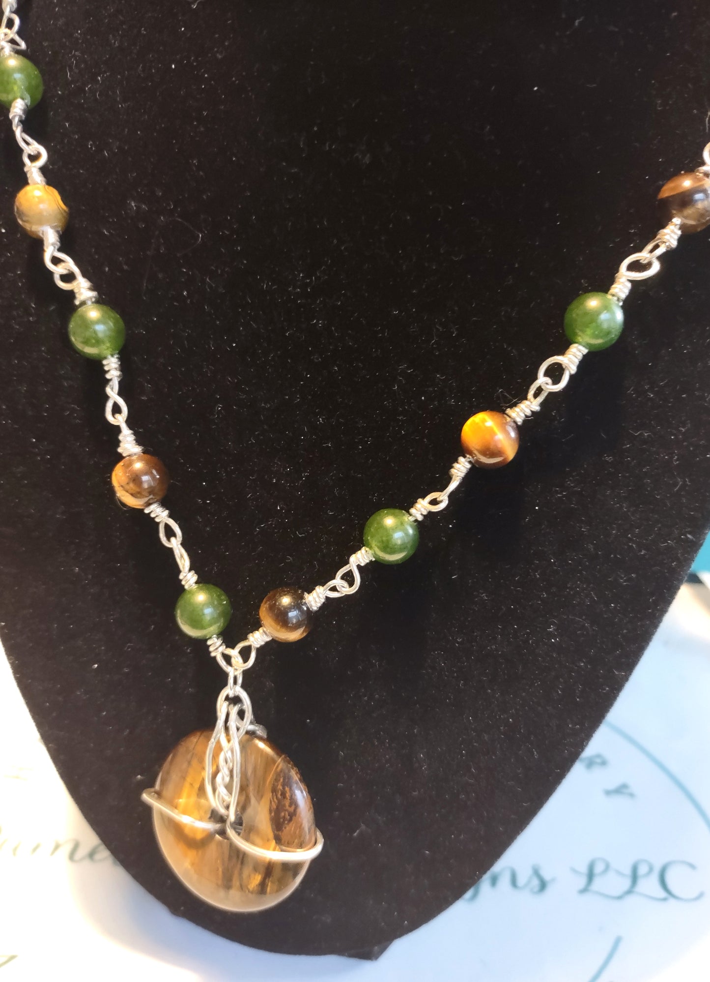 Tiger Eye & Jade Sterling Silver Chain Link Necklace - 20"