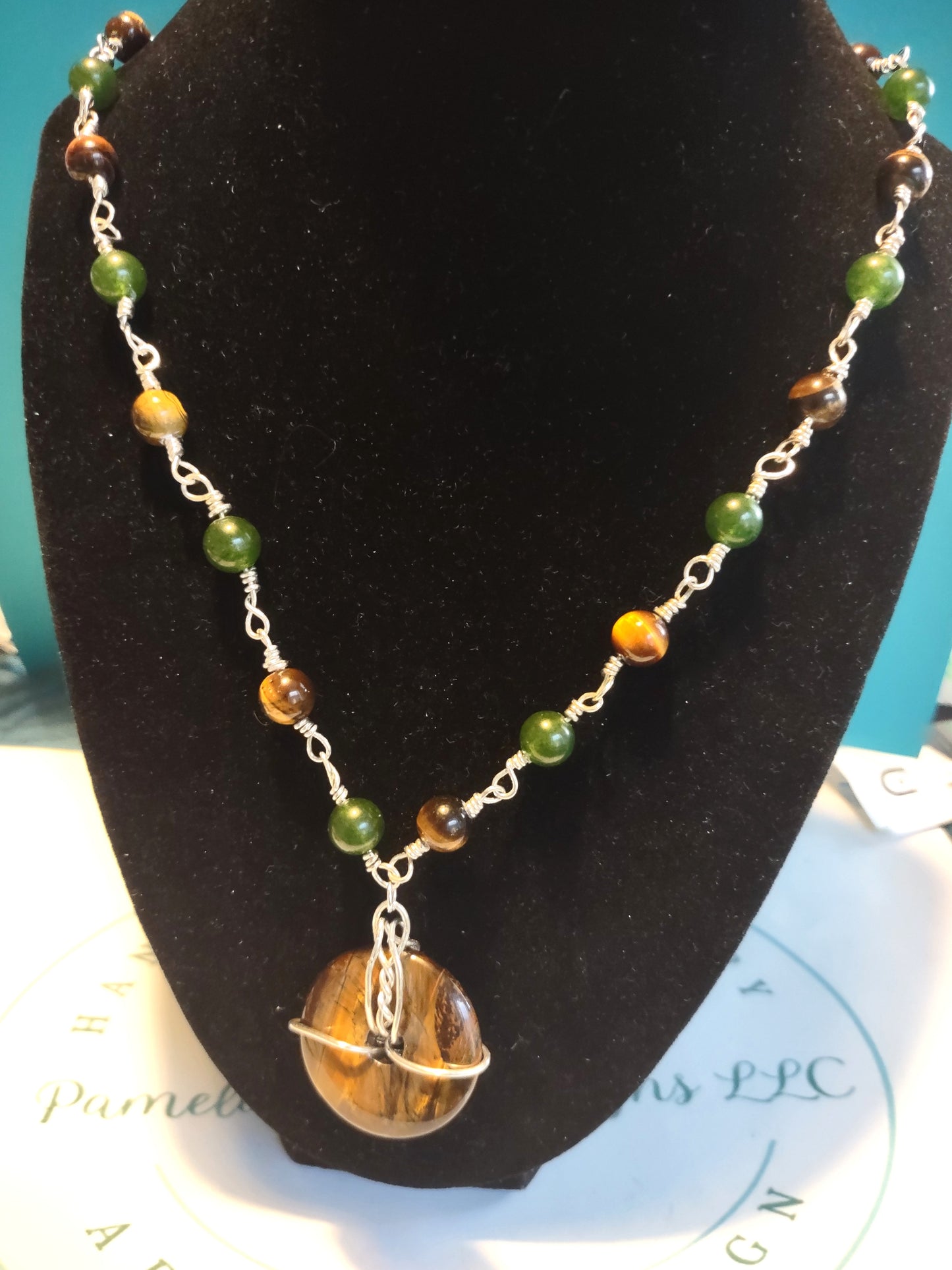 Tiger Eye & Jade Sterling Silver Chain Link Necklace - 20"