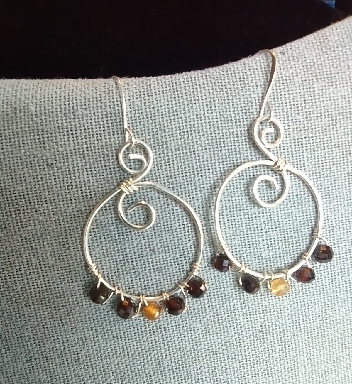 Sterling Silver Hoop Earrings - Handmade Garnet & Carnelian