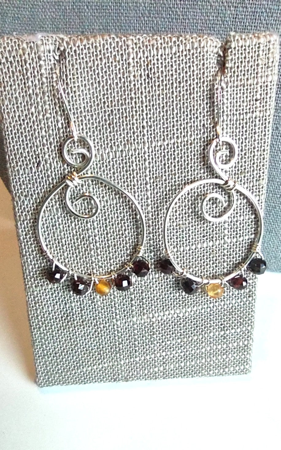 Sterling Silver Hoop Earrings - Handmade Garnet & Carnelian