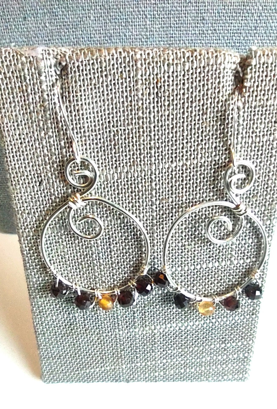 Sterling Silver Hoop Earrings - Handmade Garnet & Carnelian
