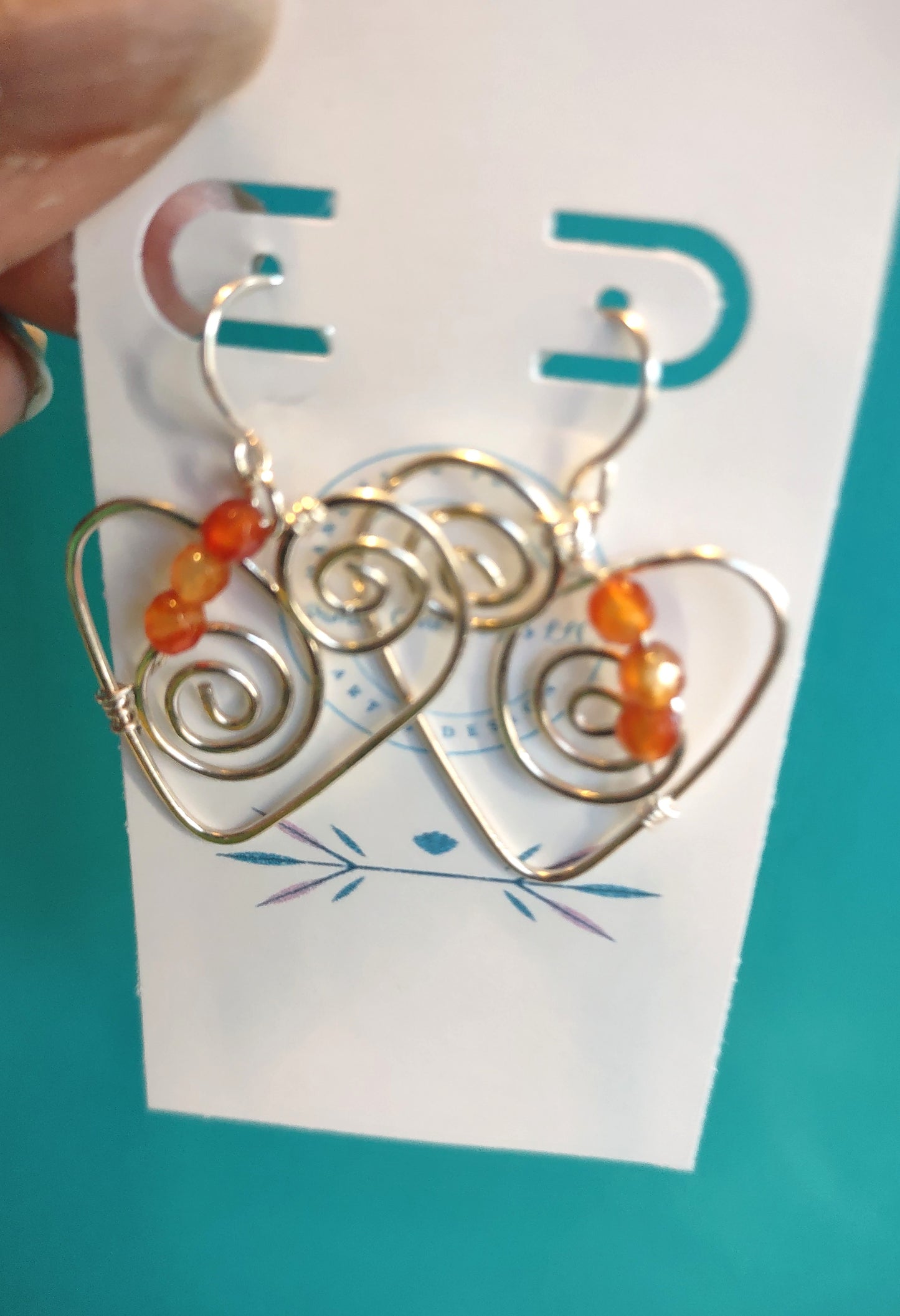 Sterling Silver Heart Earrings - Carnelian Beads