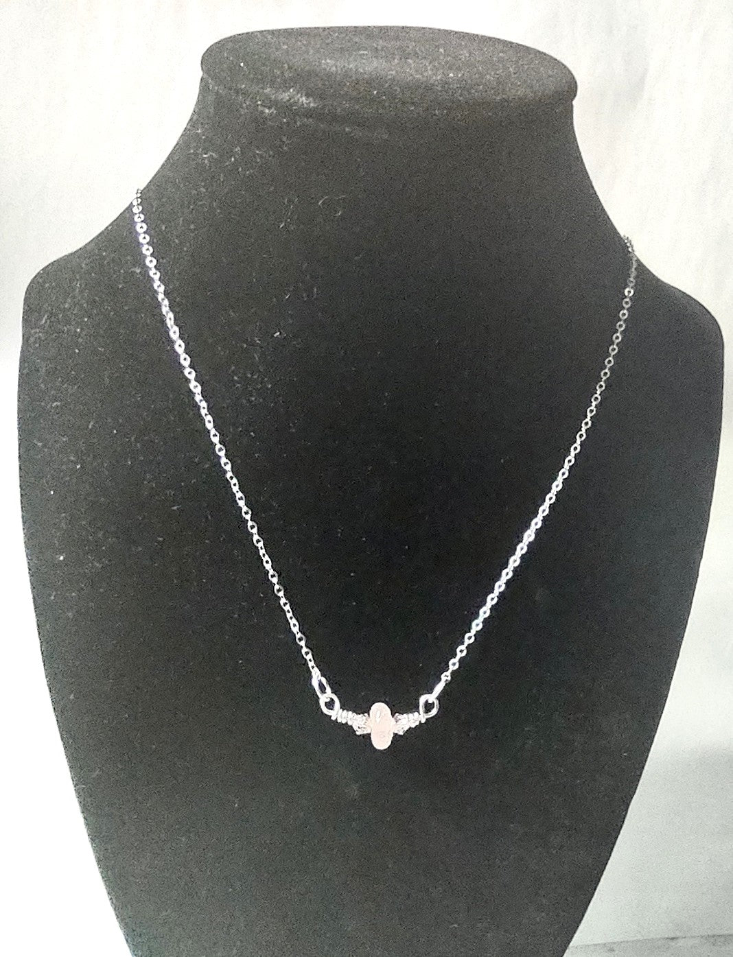 Sterling Silver Rose Quartz and Crystal Bead Pendant - October Birthstone Pendant