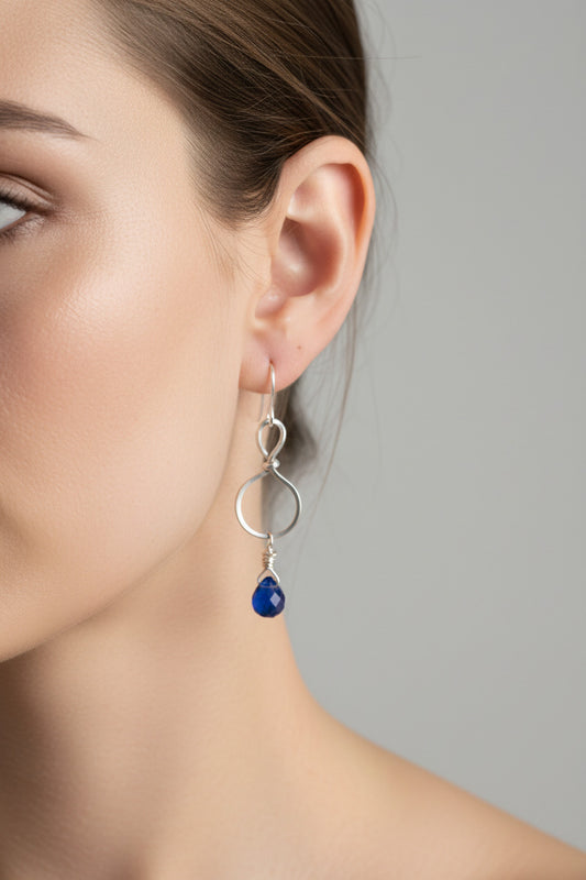 Silver earrings with sapphire briolette 