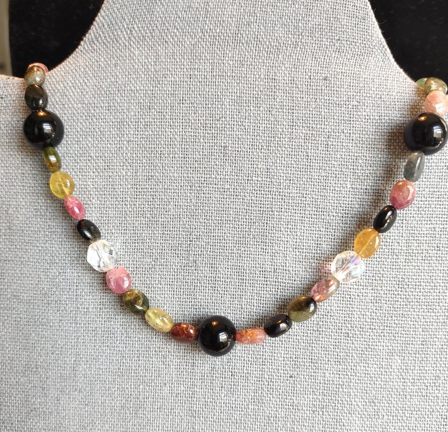 Tourmaline, Crystal & Obsidian - Collar Bone Necklace